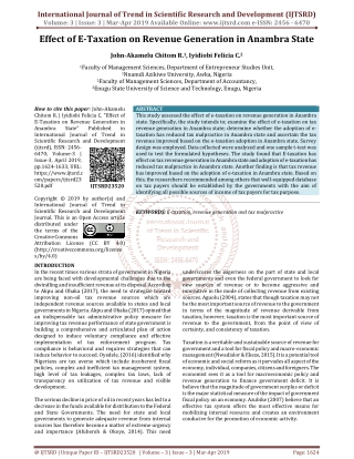 Effect of E Taxation on Revenue Generation in Anambra State