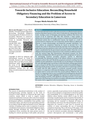 Towards Inclusive Education Reconciling Household Obligatory Financing and the Problem of Access to Secondary Education