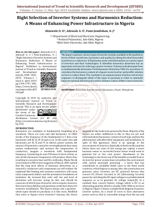 Right Selection of Inverter Systems and Harmonics Reduction A Means of Enhancing Power Infrastructure in Nigeria