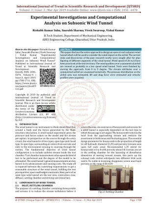 Experimental Investigations and Computational Analysis on Subsonic Wind Tunnel