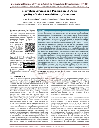 Ecosystem Services and Perception of Water Quality of Lake Barombi Kotto, Cameroon