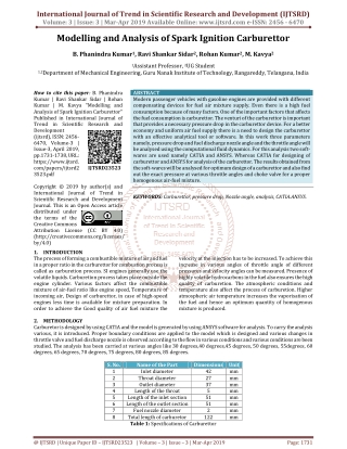 Modelling and Analysis of Spark Ignition Carburettor