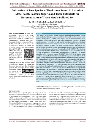 Cultivation of Two Species of Mushroom Found in Anambra State, South Eastern, Nigeria and Their Potentials for Bioremedi