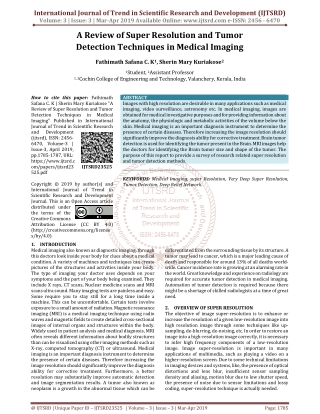 A Review of Super Resolution and Tumor Detection Techniques in Medical Imaging