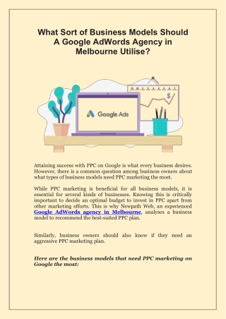 What Sort of Business Models Should A Google AdWords Agency in Melbourne Utilise?