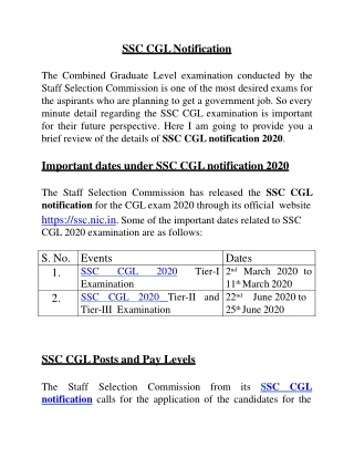 SSC CGL 2020 Notification