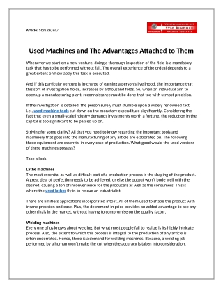 Used Machines and the Advantages Attached to them