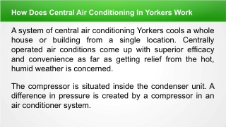 How Does Central Air Conditioning In Yorkers Work?