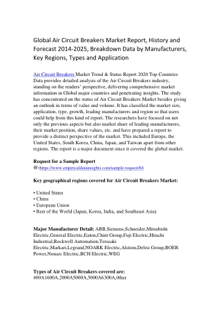 Global Air Circuit Breakers Market Report, History and Forecast 2014-2025, Breakdown Data by Manufacturers, Key Regions,