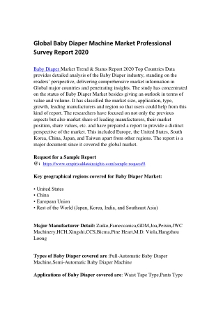 Global Baby Diaper Machine Market Professional Survey Report 2020