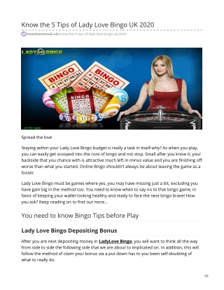 Know The 5 Tips Of Lady Love Bingo UK 2020