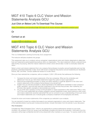 MGT 410 Topic 6 CLC Vision and Mission Statements Analysis GCU