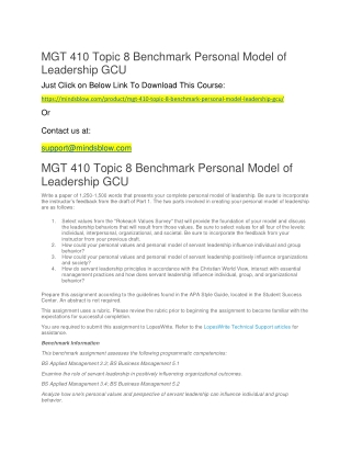 MGT 410 Topic 8 Benchmark Personal Model of Leadership GCU