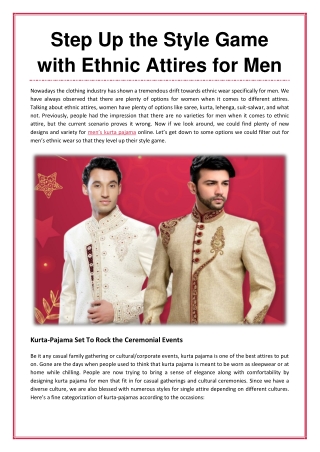 Step Up the Style Game with Ethnic Attires for Men