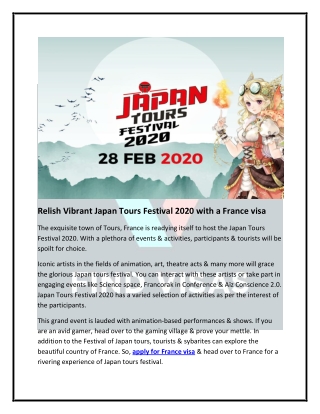Relish a Vibrant Japan Tours Festival 2020 with a France visa
