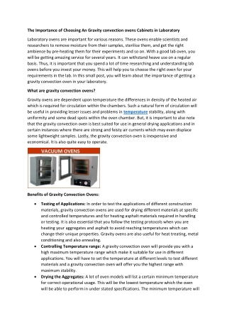 The Importance of Choosing An Gravity convection ovens Cabinets in Laboratory