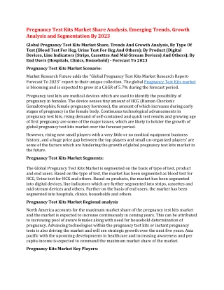 Pregnancy Test Kits Market Share Analysis, Emerging Trends, Growth Analysis and Segmentation By 2023