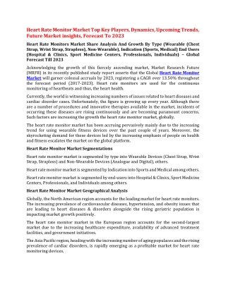 Heart Rate Monitor Market Top Key Players, Dynamics, Upcoming Trends, Future Market insights, Forecast To 2023Heart Rate