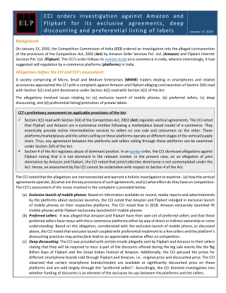 ELP Competition Law & Policy Update: CCI orders investigation against Amazon and Flipkart