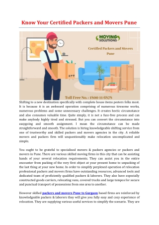 Know Your Certified Packers and Movers Pune
