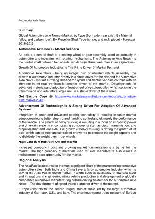 Automotive Axle News