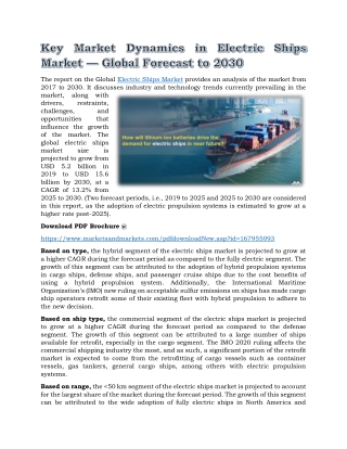 Key Market Dynamics in Electric Ships Market — Global Forecast to 2030