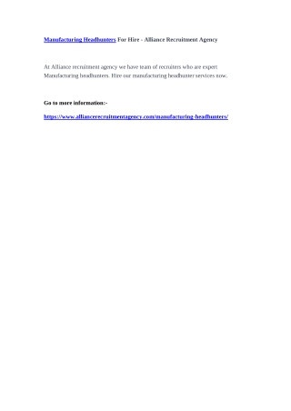 Manufacturing Headhunters For Hire - Alliance Recruitment Agency