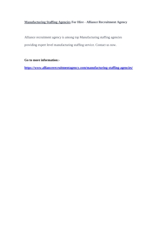 Manufacturing Staffing Agencies For Hire - Alliance Recruitment Agency