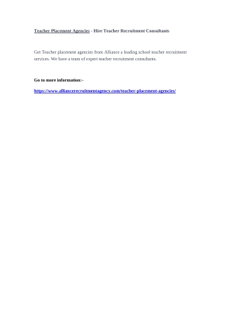 Teacher Placement Agencies - Hire Teacher Recruitment Consultants