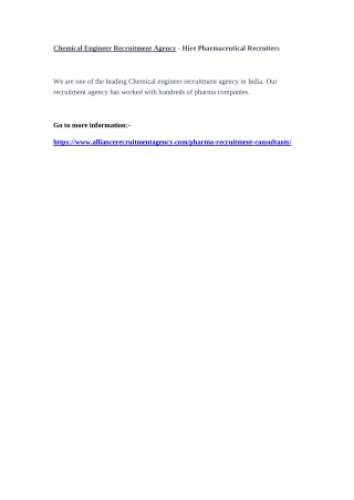 Chemical Engineer Recruitment Agency - Hire Pharmaceutical Recruiters