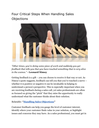 Four Critical Steps When Handling Sales Objections