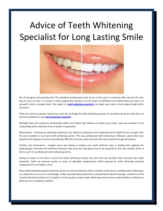 Take Advice of Teeth Whitening Specialist for Long Lasting Smile