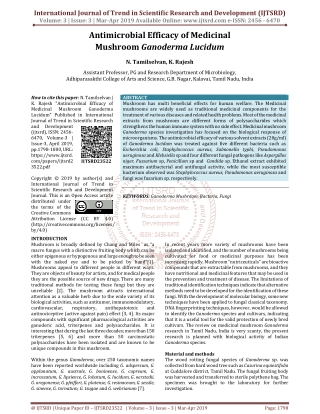 Antimicrobial Efficacy of Medicinal Mushroom Ganoderma Lucidum