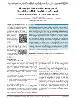 Throughput Maximization using Spatial Reusability in Multi Hop Wireless Network