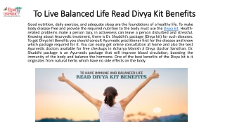 Live Healthy Life With Divya Kit
