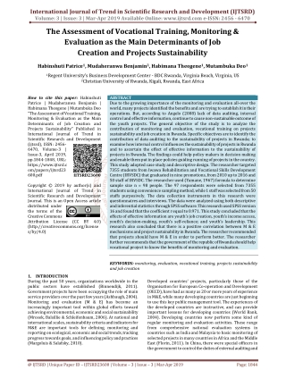 The Assessment of Vocational Training, Monitoring and Evaluation as the Main Determinants of Job Creation and Projects S