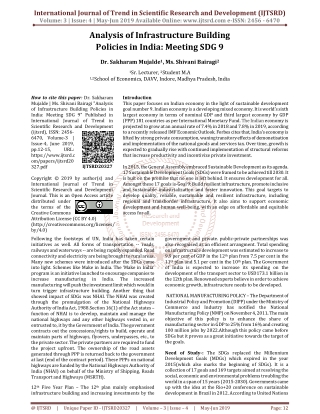 Analysis of Infrastructure Building Policies in India: Meeting SDG 9