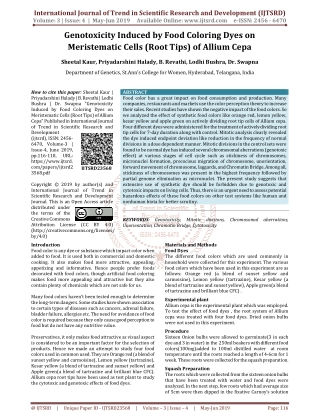 Genotoxicity Induced by Food Coloring Dyes on Meristematic Cells (Root Tips) of Allium Cepa