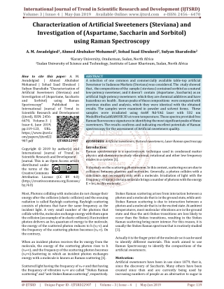 Characterization of Artificial Sweeteners (Steviana) and Investigation of (Aspartame, Saccahrin and Sorbitol) using Rama