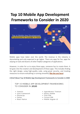Top 10 Mobile App Development Frameworks to Consider in 2020