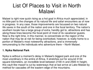 List Of Places to Visit in North Malawi