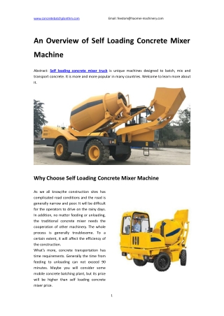 An Overview of Self Loading Concrete Mixer Machine