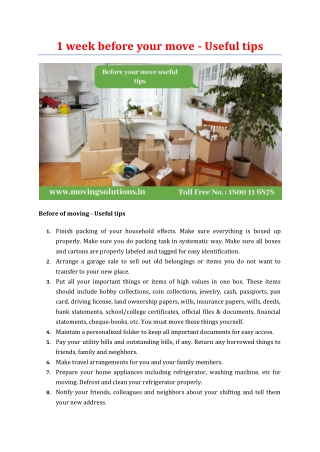 1 week before your move - Useful tips