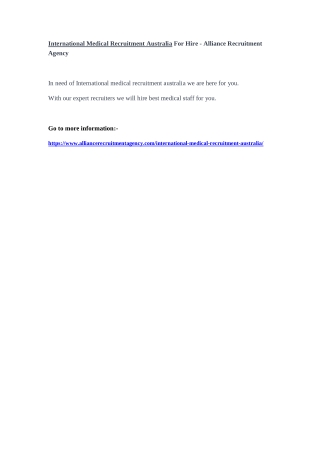 International Medical Recruitment Australia For Hire - Alliance Recruitment Agency