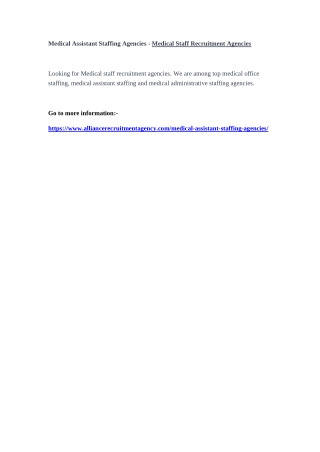 Medical Assistant Staffing Agencies - Medical Staff Recruitment Agencies