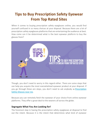Tips to Buy Prescription Safety Eyewear From Top Rated Sites