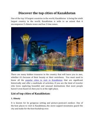 Discover the top cities of Kazakhstan