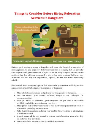 Things to Consider Before Hiring Relocation Services in Bangalore