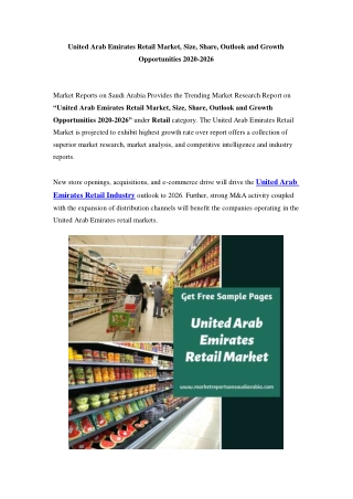 United Arab Emirates Retail Market Opportunity and Forecast Till 2026