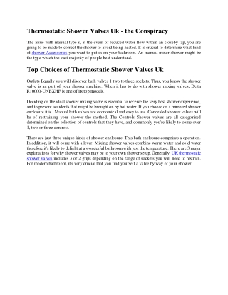 Thermostatic Shower Valves Uk - the Conspiracy